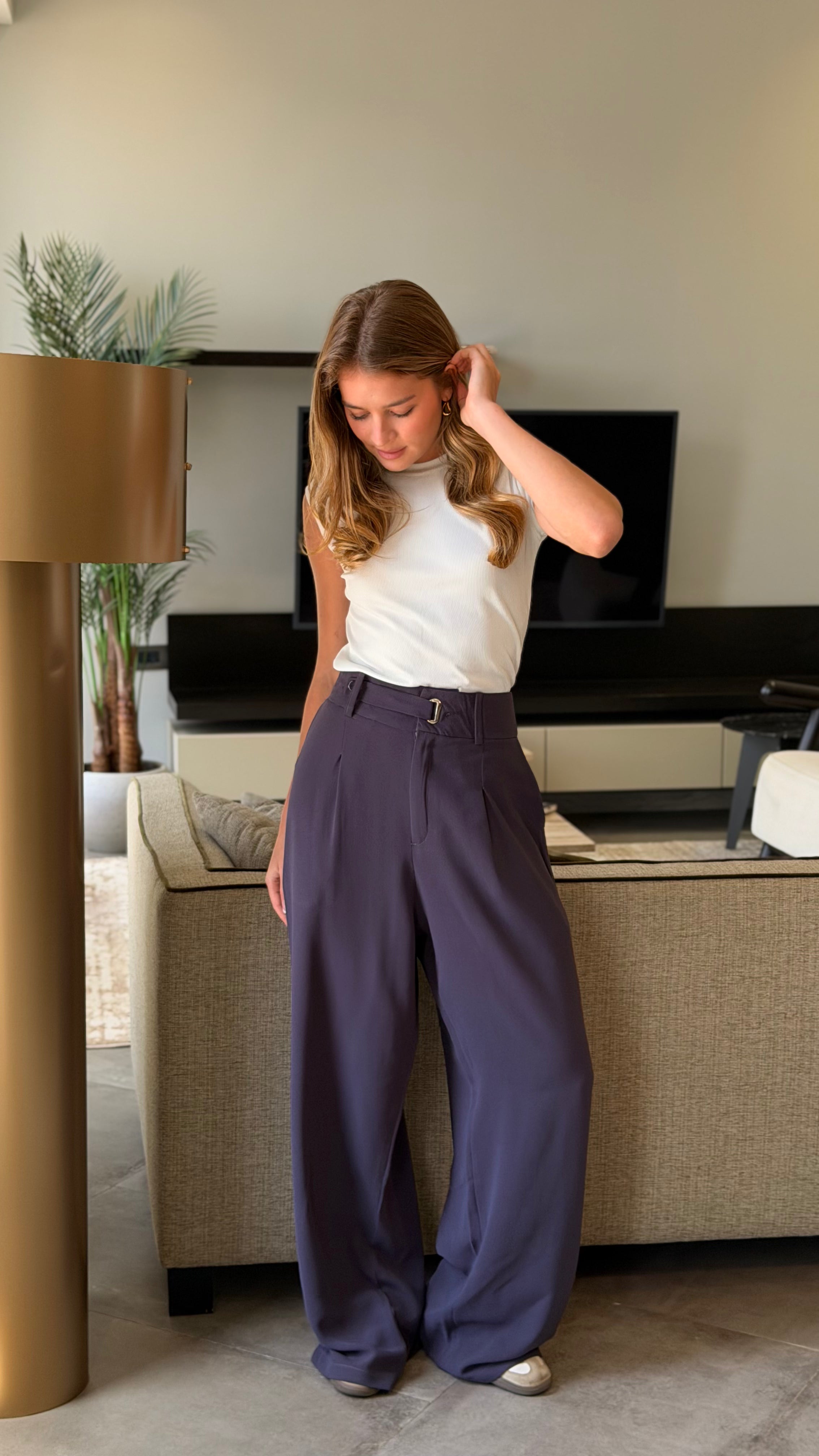 High-Waisted Wide - Leg Pants Gray
